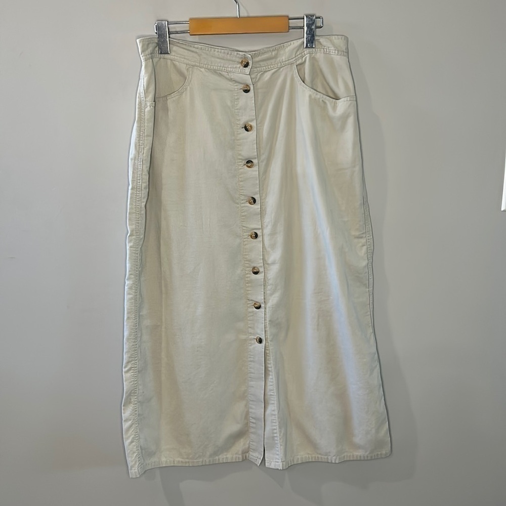 Gloria Vanderbilt Corduroy Button-Up Midi Skirt Cream Women's Missy Size 14